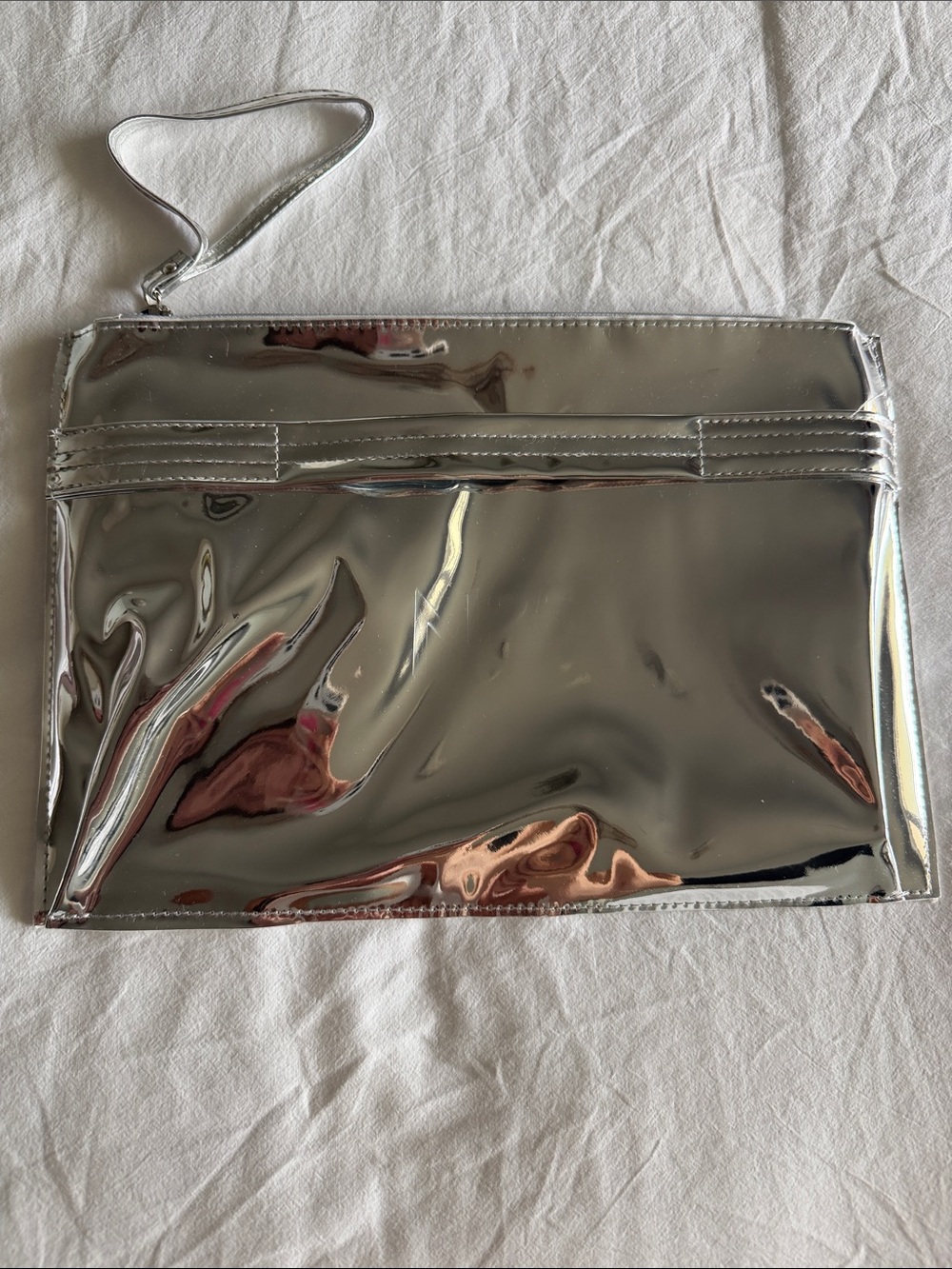 Nordstrom Beauty Metallic Silver Mirror Wristlet Clutch Pouch Bag